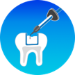 An illustration of flowable composite being extruded into a prepared tooth in a blue gradient circle.